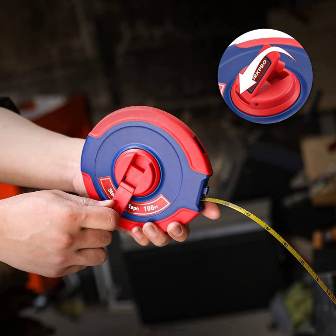 חָדָשׁ WORKPRO סרט מדידה באורך 100 רגל, סרט ארוך מפלדת סליל סגור עם ידית מתקפלת, מארז עמיד בפני זעזועים כְּלִי L40Z106