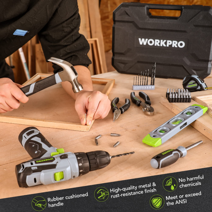 ורוד/אפור WORKPRO סט כלים נייד 108 חלקים עם מקדחה חשמלית כְּלִי L40Z173