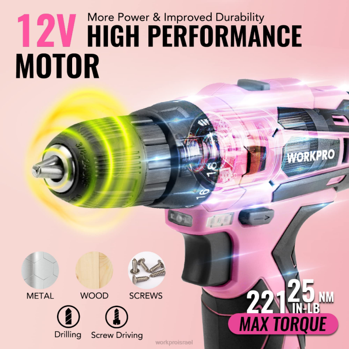 ורוד/אפור WORKPRO סט כלים נייד 108 חלקים עם מקדחה חשמלית כְּלִי L40Z173