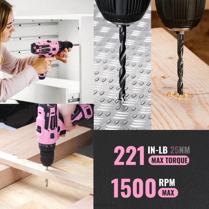 ורוד/אפור WORKPRO סט כלים נייד 108 חלקים עם מקדחה חשמלית כְּלִי L40Z173