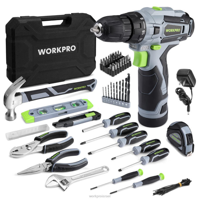 ורוד/אפור WORKPRO סט כלים נייד 108 חלקים עם מקדחה חשמלית כְּלִי L40Z173