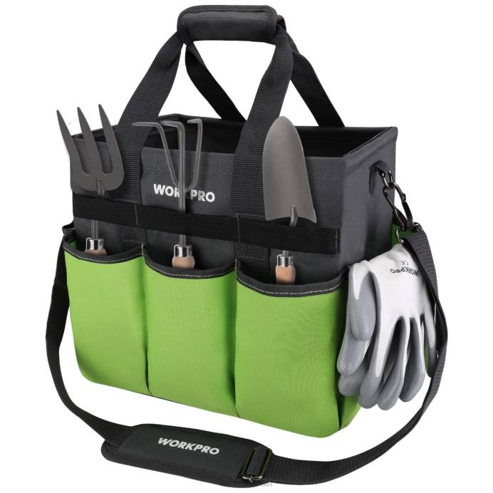 מוֹעִיל WORKPRO תיק עמיד לגינה, עם 10 כיסים ורצועת כתף ארוכה מתכווננת כְּלִי L40Z281