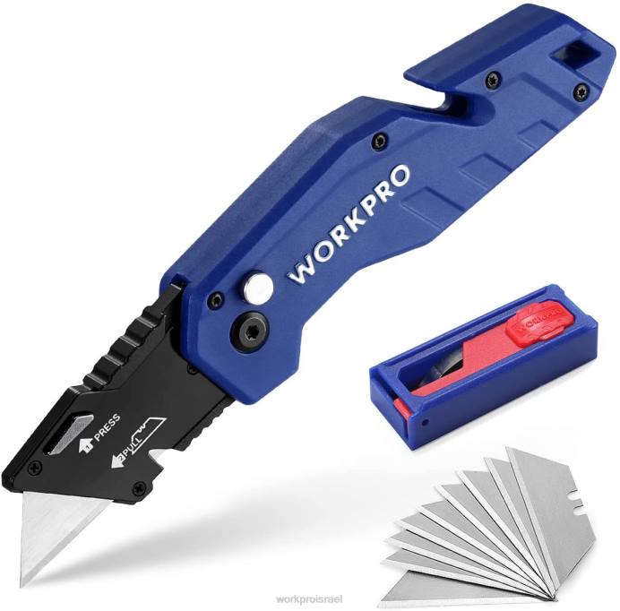 אדום/כחול/שחור WORKPRO סכין מתקפלת חותך ידית קל משקל מניילון עם להבים נוספים של 10 חלקים כְּלִי L40Z38
