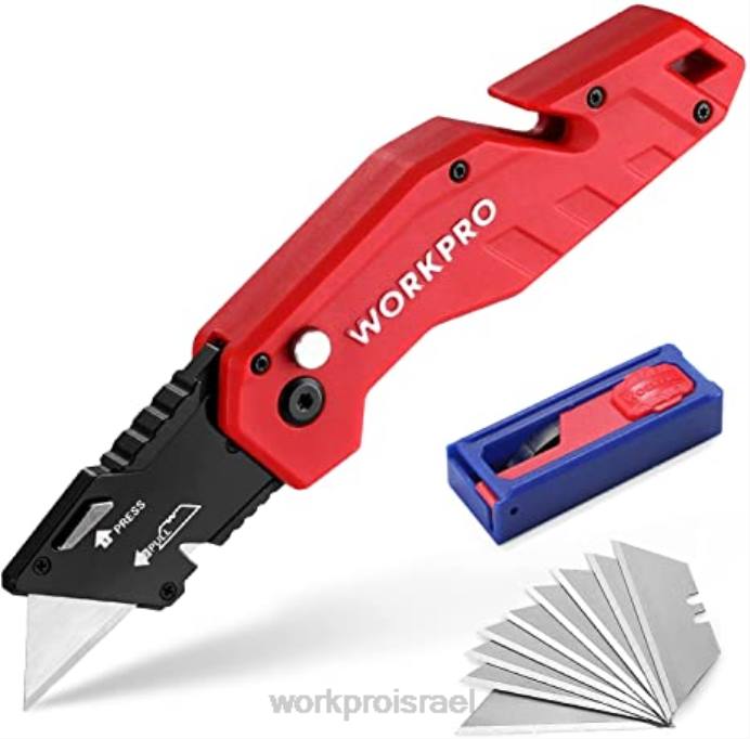 אדום/כחול/שחור WORKPRO סכין מתקפלת חותך ידית קל משקל מניילון עם להבים נוספים של 10 חלקים כְּלִי L40Z38