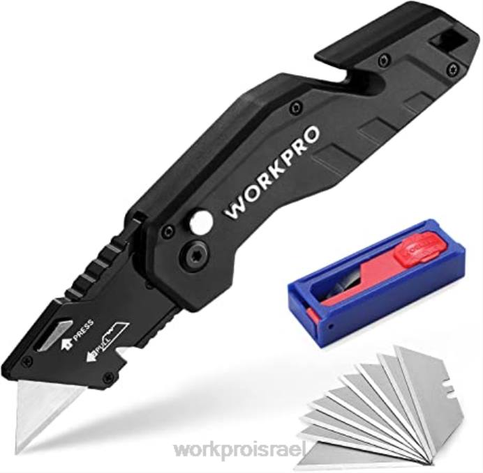 אדום/כחול/שחור WORKPRO סכין מתקפלת חותך ידית קל משקל מניילון עם להבים נוספים של 10 חלקים כְּלִי L40Z38