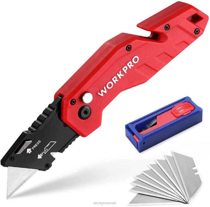 אדום/כחול/שחור WORKPRO סכין מתקפלת חותך ידית קל משקל מניילון עם להבים נוספים של 10 חלקים כְּלִי L40Z38