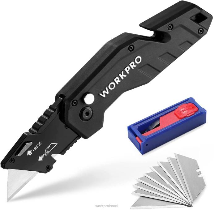 אדום/כחול/שחור WORKPRO סכין מתקפלת חותך ידית קל משקל מניילון עם להבים נוספים של 10 חלקים כְּלִי L40Z38