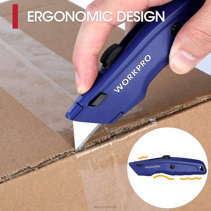 שחור/כחול/אדום WORKPRO סכין שירות פרימיום, חותך קופסאות כבד מתכת נשלף, סכין גילוח להחלפה מהירה, עם 10 להבים נוספים כְּלִי L40Z51