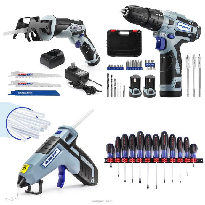 מוֹעִיל WORKPRO מסור דודי 12V אלחוטי & ערכת מקדחה אלחוטית 12V & סט מברגים מגנטיים 12 יחידות ואקדח דבק חם אלחוטי כְּלִי L40Z321