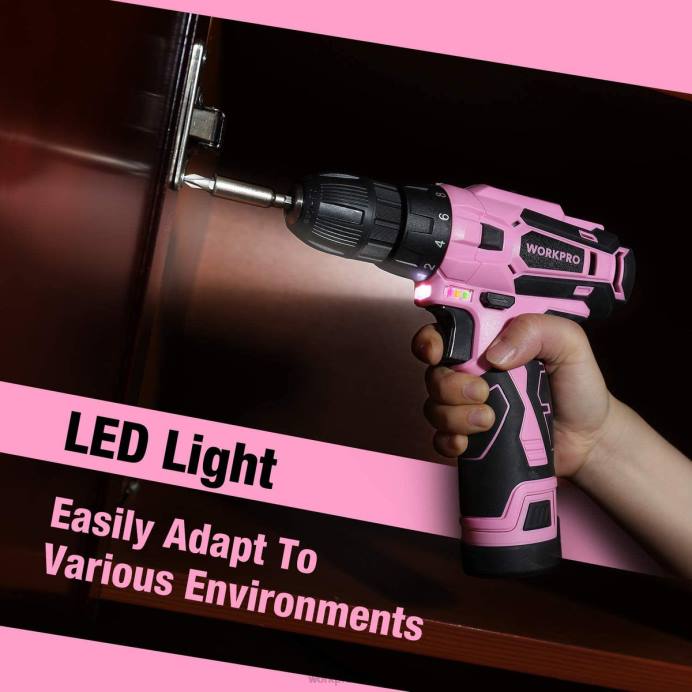 וָרוֹד WORKPRO מקדחה אלחוטית 12V וערכת כלים ביתית עם תיק אחסון בגודל 14 אינץ' כְּלִי L40Z258
