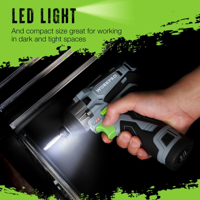 חָדָשׁ WORKPRO ערכת כונן אימפקט אלחוטי 12V, סט מקדחה חשמלית/דרייבר משושה עם סוללת ליתיום-יון 2.0ah כְּלִי L40Z190