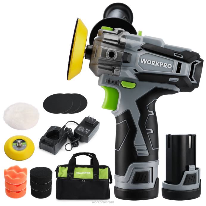 מוֹעִיל WORKPRO מלטש אלחוטי 12V, מיני חיץ לרכב וערכת מכונת מלטשת עם 2 סוללות ליתיום כְּלִי L40Z229