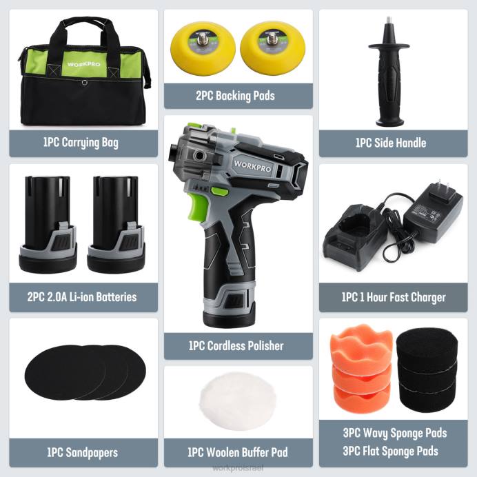 מוֹעִיל WORKPRO מלטש אלחוטי 12V, מיני חיץ לרכב וערכת מכונת מלטשת עם 2 סוללות ליתיום כְּלִי L40Z229