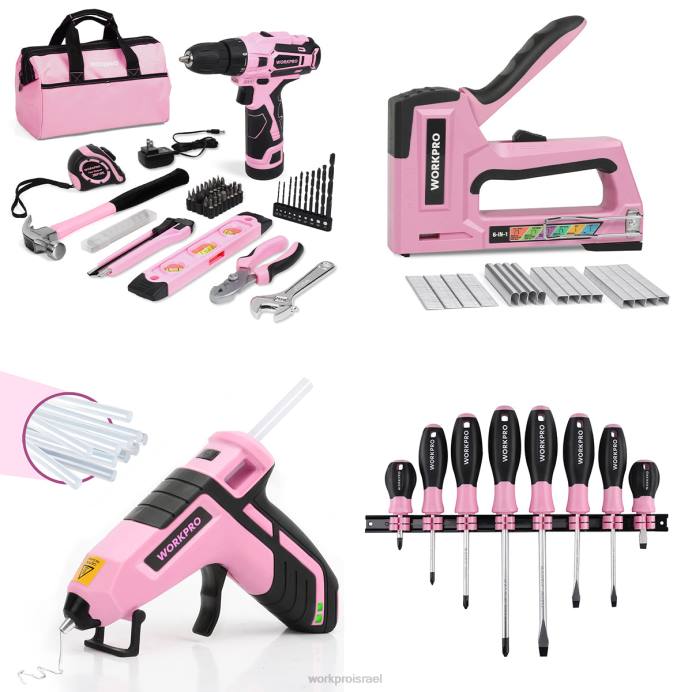 וָרוֹד WORKPRO סט מקדחים אלחוטיים 12V & אקדח סיכות 6 ב-1 & סט מברגים מגנטיים 8 יחידות & אקדח דבק חם נמס אלחוטי כְּלִי L40Z313