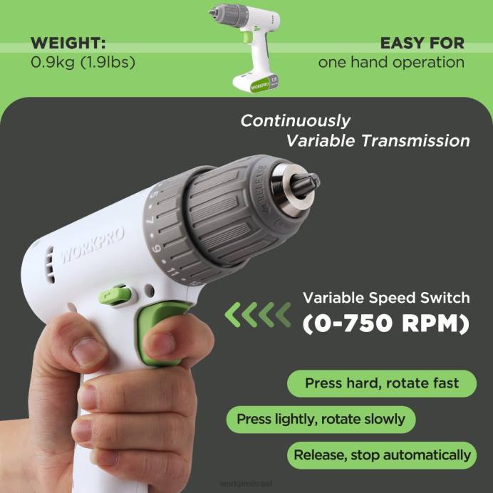 ורוד/לבן WORKPRO סט מקדחה אלחוטית 12V עם 6 סיביות, צ'אק ללא מפתח בגודל 3/8 אינץ', מהירות משתנה, הגדרת 18 טוק כְּלִי L40Z175