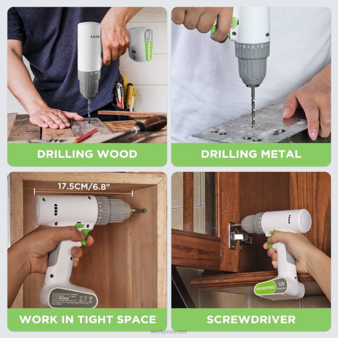 ורוד/לבן WORKPRO סט מקדחה אלחוטית 12V עם 6 סיביות, צ'אק ללא מפתח בגודל 3/8 אינץ', מהירות משתנה, הגדרת 18 טוק כְּלִי L40Z175