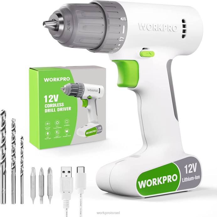 ורוד/לבן WORKPRO סט מקדחה אלחוטית 12V עם 6 סיביות, צ'אק ללא מפתח בגודל 3/8 אינץ', מהירות משתנה, הגדרת 18 טוק כְּלִי L40Z175
