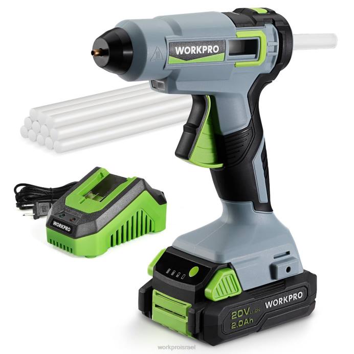 מוֹעִיל WORKPRO ערכת אקדח דבק חם אלחוטי עם 12 מקלות דבק, סוללת ליתיום 20v 2.0 ah כְּלִי L40Z165