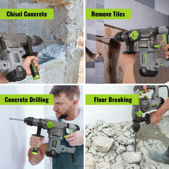 מוֹעִיל WORKPRO מקדחה סיבובית 12.5 אמפר 1-1/4 אינץ' פרימיום sds-plus, גרסת חוטים כבדה כְּלִי L40Z179