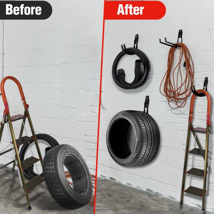 מוֹעִיל WORKPRO סט וו מוסך 12 יחידות, מתלי מוסך כבדים מפלדה, ווי תליה לקיר, קולבי כלים לאופניים, כלי גינה, סולמות ופריטים מגושמים כְּלִי L40Z133