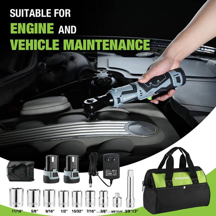 מוֹעִיל WORKPRO מפתח ברגים חשמלי אלחוטי, 12v 40 ft-lbs מפתח ברגים חשמלי 9 יחידות סט כְּלִי L40Z227