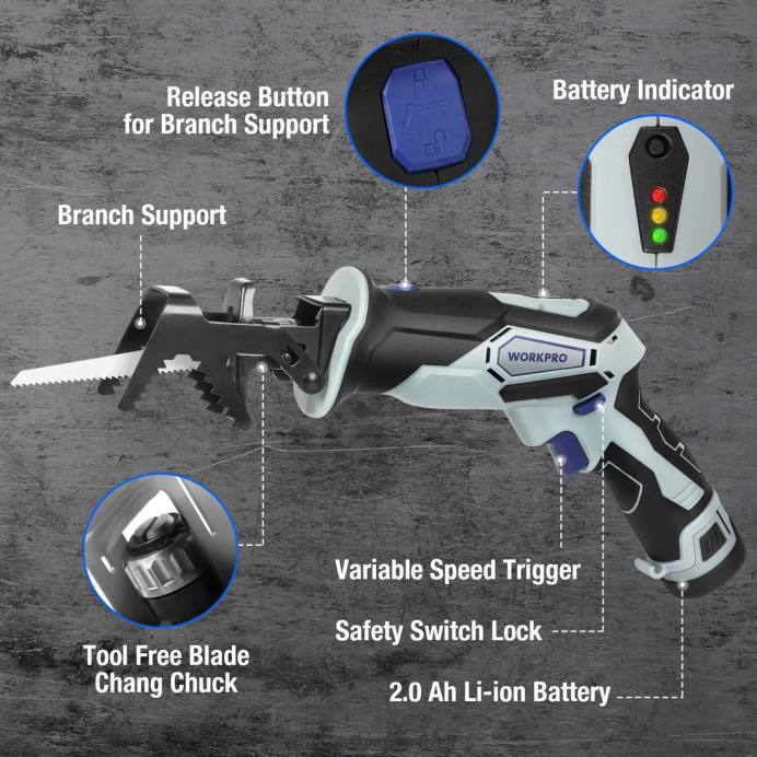 מוֹעִיל WORKPRO מסור דודי 12v אלחוטי עם לסת הידוק כְּלִי L40Z185