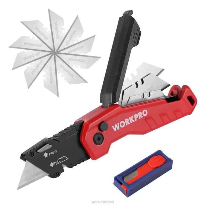 כחול/אדום/ורוד WORKPRO סכין מתקפלת, קופסת החלפה מהירה חתוכה 13 להבים נוספים כלולים כְּלִי L40Z52