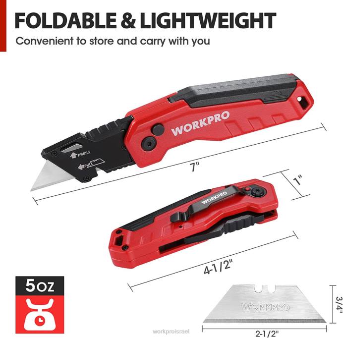 כחול/אדום/ורוד WORKPRO סכין מתקפלת, קופסת החלפה מהירה חתוכה 13 להבים נוספים כלולים כְּלִי L40Z52