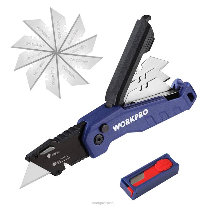 כחול/אדום/ורוד WORKPRO סכין מתקפלת, קופסת החלפה מהירה חתוכה 13 להבים נוספים כלולים כְּלִי L40Z52
