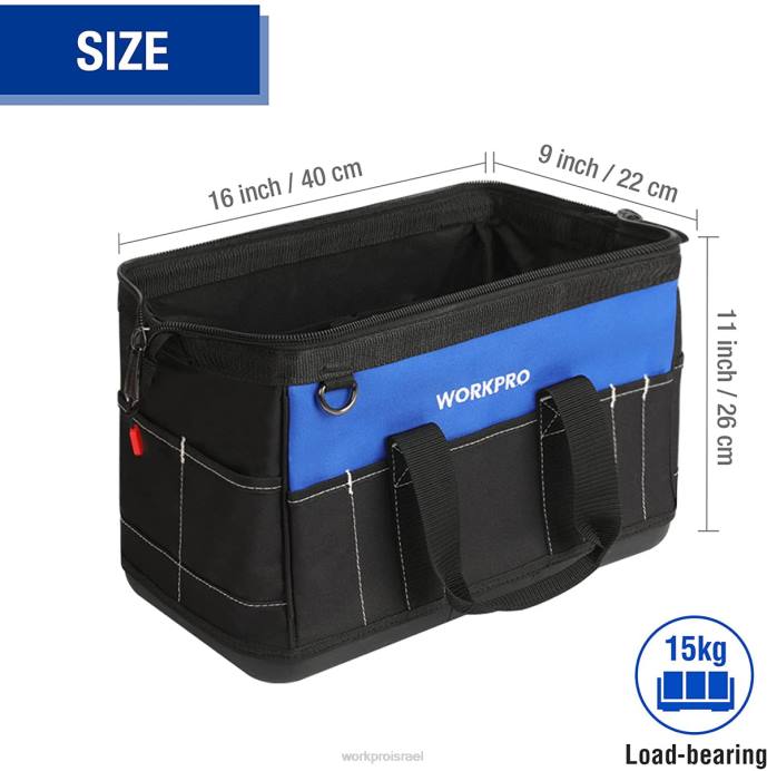 מוֹעִיל WORKPRO תיק כלים בפה רחב 16 אינץ' עם בסיס יצוק עמיד למים אִחסוּן L40Z34