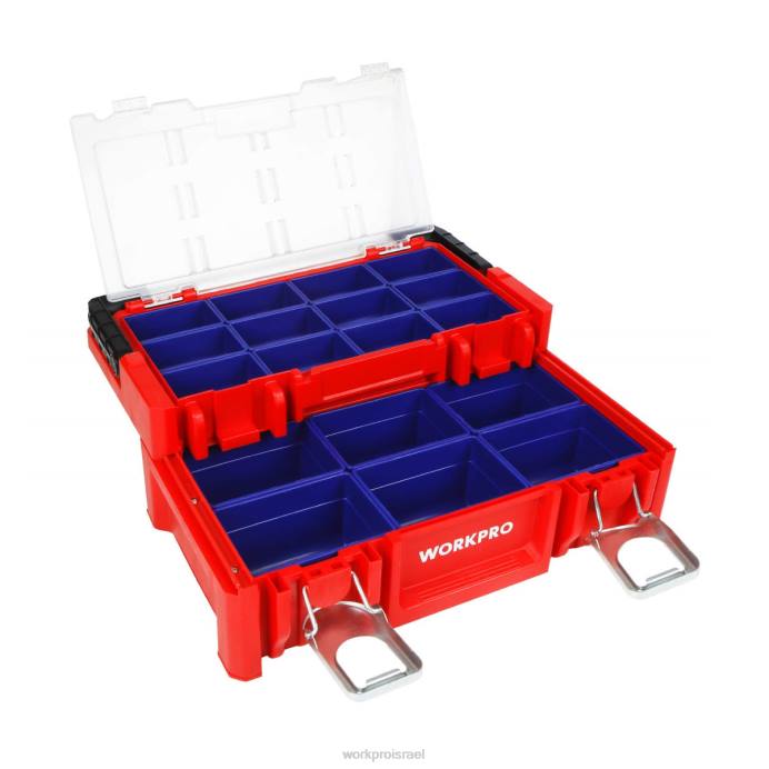 אָדוֹם WORKPRO ארגז כלים מפלסטיק 17 אינץ', ארגז אחסון עם מכסה נעילה וידית נירוסטה אִחסוּן L40Z25