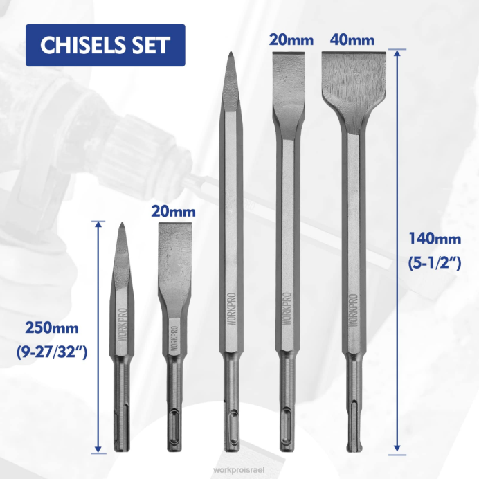 מוֹעִיל WORKPRO 17 יחידות sds-plus מקדחי פטיש סיבוביים ומאזמלים כְּלִי L40Z199
