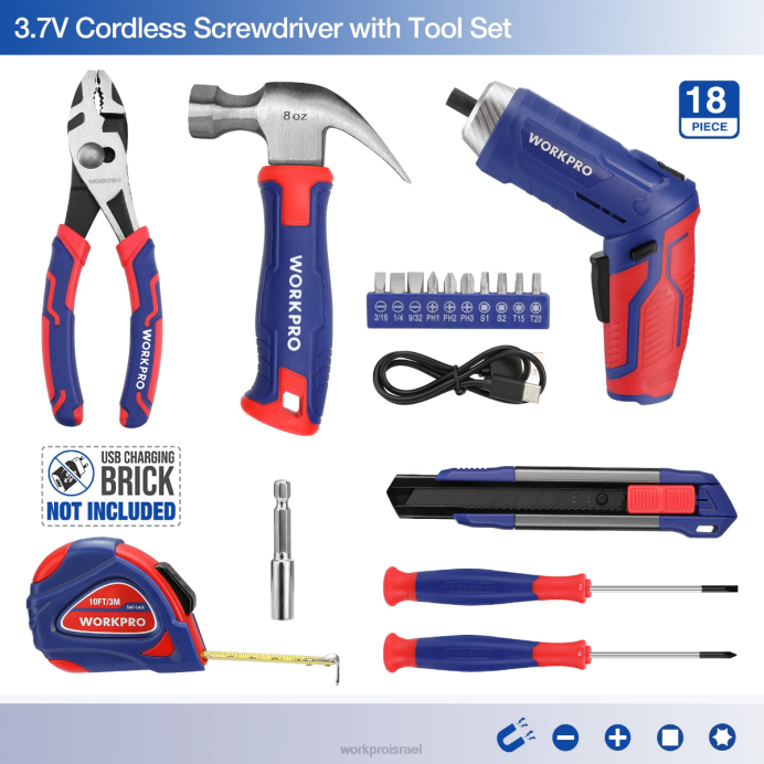 ורוד כחול WORKPRO ערכת כלים ביתית כללית 18 יחידות כְּלִי L40Z102