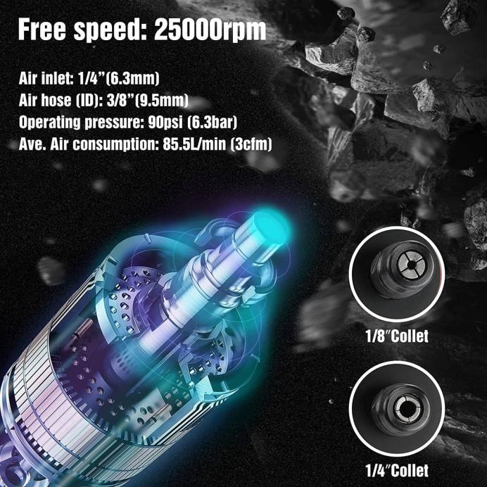 חָדָשׁ WORKPRO מטחנת קוביות אוויר, מטחנת קוביות ישרות 1/4 אינץ' פניאומטיות, 25000 סל