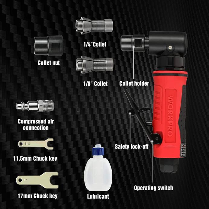 מורדן WORKPRO סט מטחנת מתות זווית אוויר 1/4 אינץ' פנאומטית זווית ישרה כְּלִי L40Z180