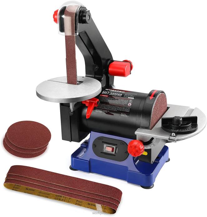 מוֹעִיל WORKPRO מלטשת חגורת דיסק, חגורה בגודל 1 אינץ' x 30 אינץ' ודיסק ליטוש בגודל 5 אינץ', כולל 6 ניירות זכוכית כְּלִי L40Z237