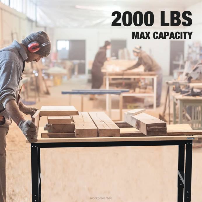 מוֹעִיל WORKPRO שולחן עבודה מתכוונן 2000 פאונד קיבולת עומס מעץ קשה עם שקעי חשמל אִחסוּן L40Z1