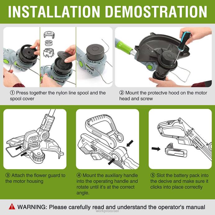 מוֹעִיל WORKPRO גוזם מיתרים אלחוטי 20V / קצוות 12 אינץ' עם סוללת ליתיום יון 2ah 1 שעה מטען מהיר 16.4ft קו גוזם כלול כְּלִי L40Z293