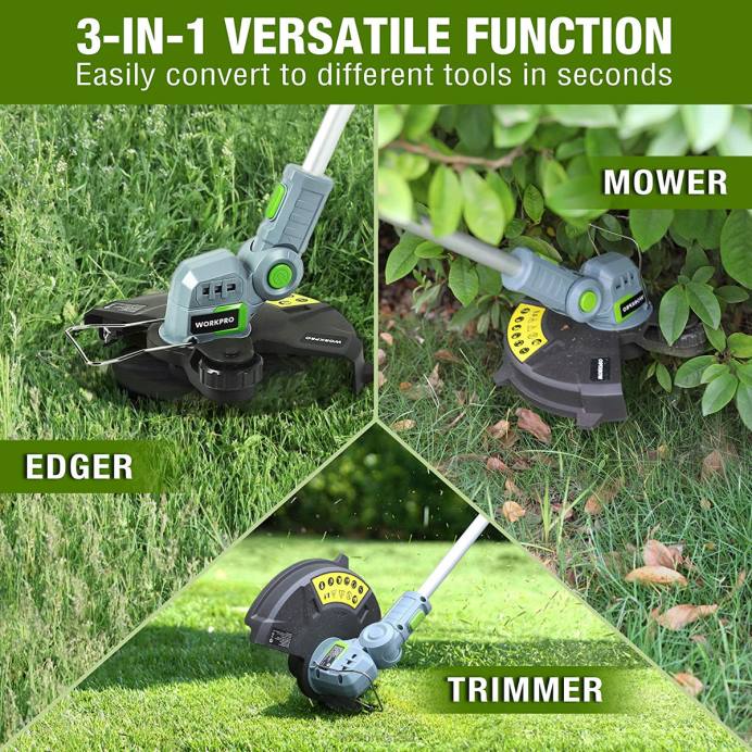 מוֹעִיל WORKPRO גוזם מיתרים אלחוטי 20V / קצוות 12 אינץ' עם סוללת ליתיום יון 2ah 1 שעה מטען מהיר 16.4ft קו גוזם כלול כְּלִי L40Z293