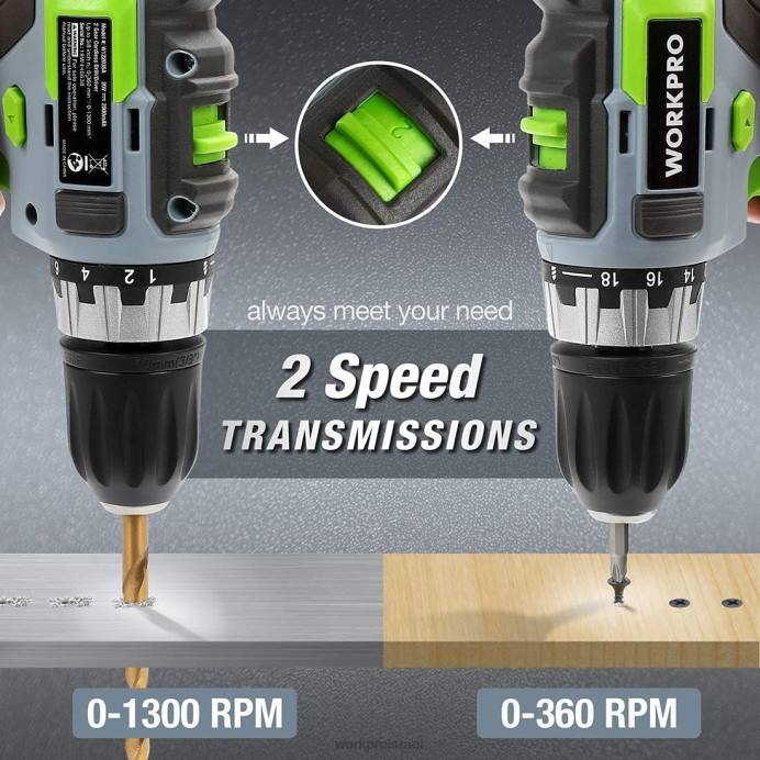 מורדן WORKPRO ערכת מקדחים/נהגים אלחוטיים במהירות משתנה 20V, הגדרות מומנט 18+2 סוללת ליתיום 2.0 אה ומטען מהיר לשעה כְּלִי L40Z172