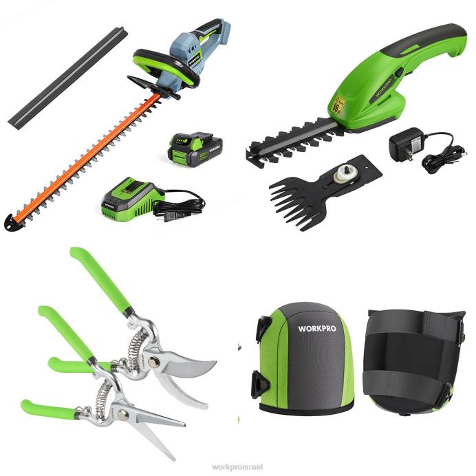 מורדן WORKPRO גוזם גדר חיה אלחוטי 20V & גוזם גדר חיה ידנית 2 ב-1 & מזמרה 2 חלקים ומגני ברכיים לגינה כְּלִי L40Z320