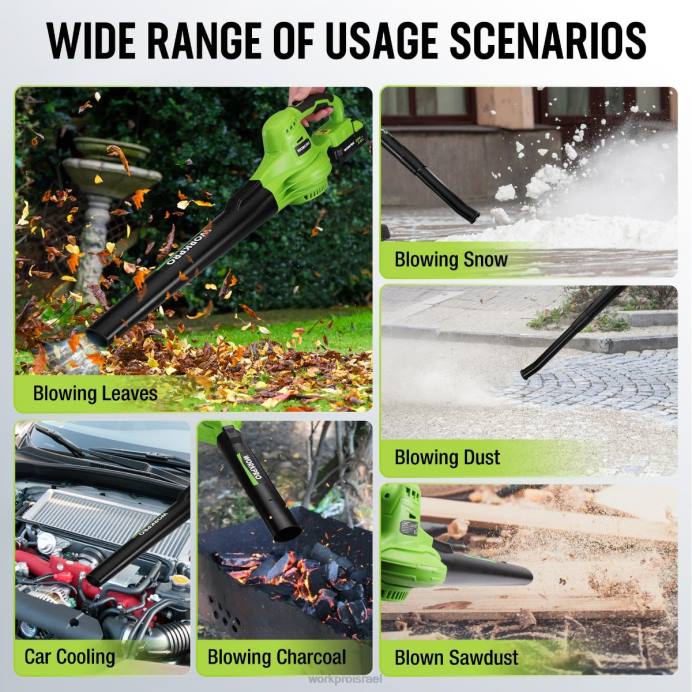 מורדן WORKPRO מפוח עלים מיני קל משקל 20V עם סוללה ומטען, בקרת 2 מהירויות כְּלִי L40Z303