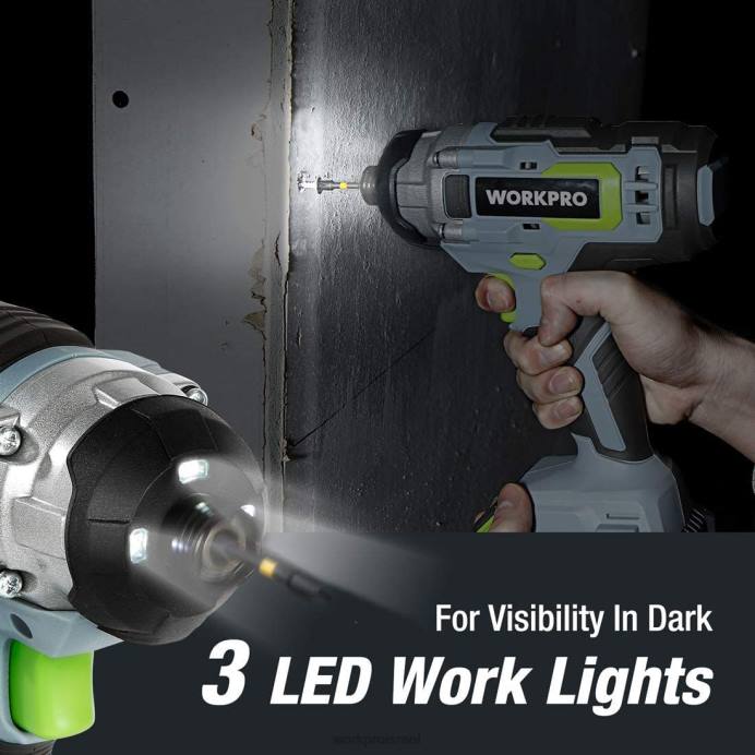 מוֹעִיל WORKPRO ערכת מקדחה אלחוטית משולבת 20V, כונן מקדחה ומתקן אימפקט עם 2x 2.0ah סוללות ומטען מהיר לשעה כְּלִי L40Z169
