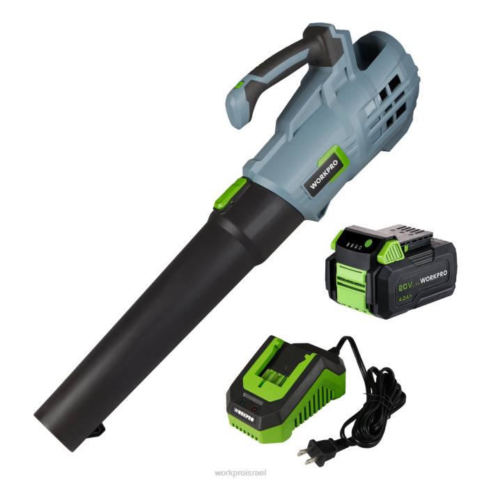 מוֹעִיל WORKPRO מפוח עלים אלחוטי 20V עם 5 מהירויות מתכווננות בקיבולת 4.0ah סוללה גדולה יותר ומטען מהיר כלול כְּלִי L40Z292