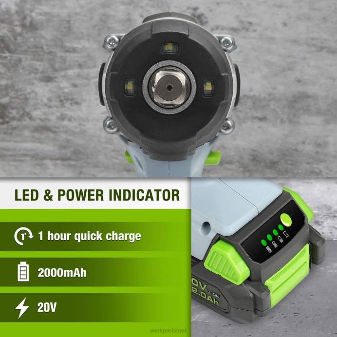 מורדן WORKPRO מפתח ברגים אלחוטי 20V עם תפס חגורת מטען מהיר לנשיאה קלה כְּלִי L40Z187