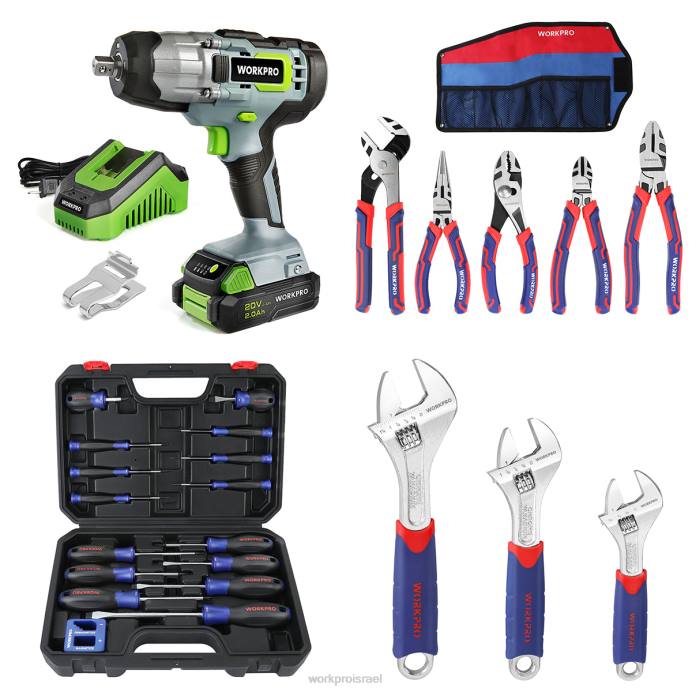 מוֹעִיל WORKPRO מפתח ברגים אלחוטי 20 וולט & סט צבת 5 יחידות & סט מברגים מגנטיים 16 יחידות & סט מפתח ברגים מתכוונן 3 יחידות כְּלִי L40Z319