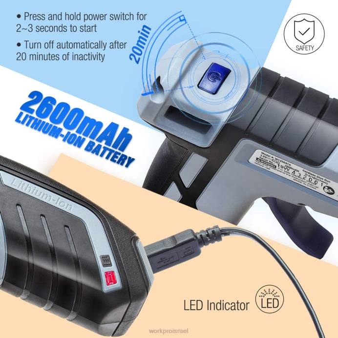 כחול/ורוד WORKPRO אקדח דבק מיני לחימום מהיר להמסה אלחוטית עם 20 יחידות מקל דבק פרימיום כְּלִי L40Z163