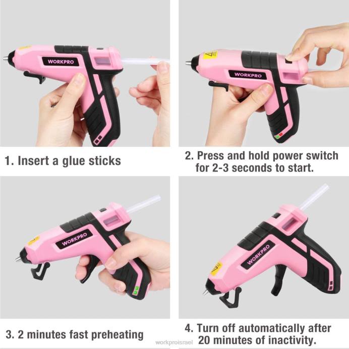 כחול/ורוד WORKPRO אקדח דבק מיני לחימום מהיר להמסה אלחוטית עם 20 יחידות מקל דבק פרימיום כְּלִי L40Z163