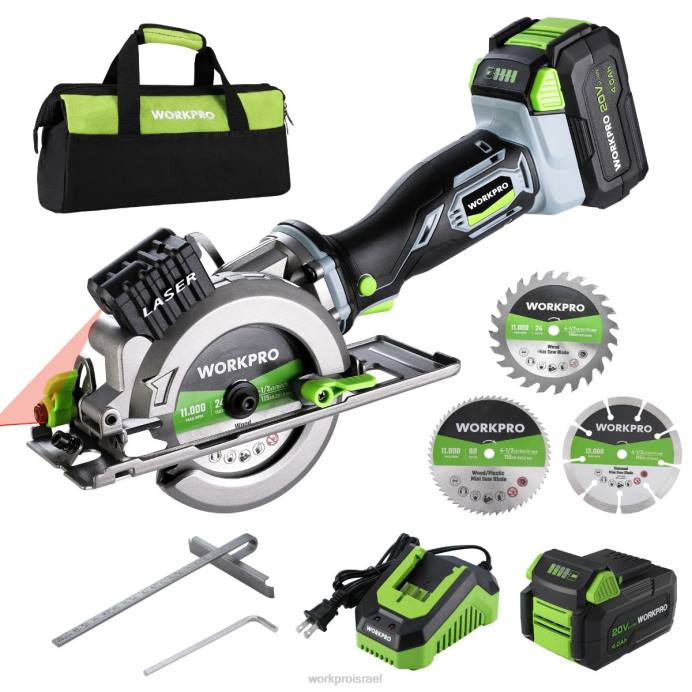 מוֹעִיל WORKPRO מסור קטן אלחוטי קומפקטי, סוללת 20v 4.0ah, מטען מהיר, 3 להבי מסור, 4500 סל"ד כְּלִי L40Z186