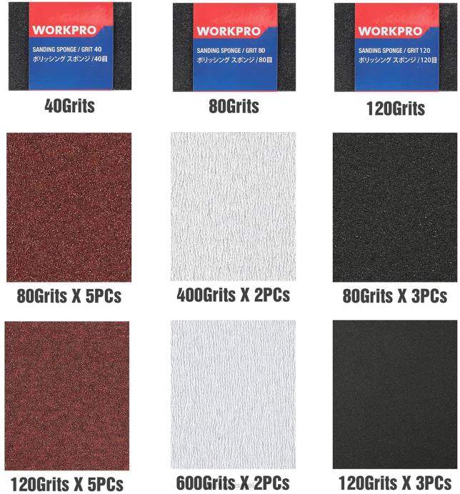מוֹעִיל WORKPRO 24 חבילות של נייר זכוכית 80-600 מגוון עם מחזיק כְּלִי L40Z150